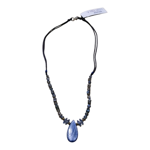 NWT Peyote Bird Free Spirit Necklace Blue Gemstone Brown Cord Adjustable Boho - Picture 1 of 3